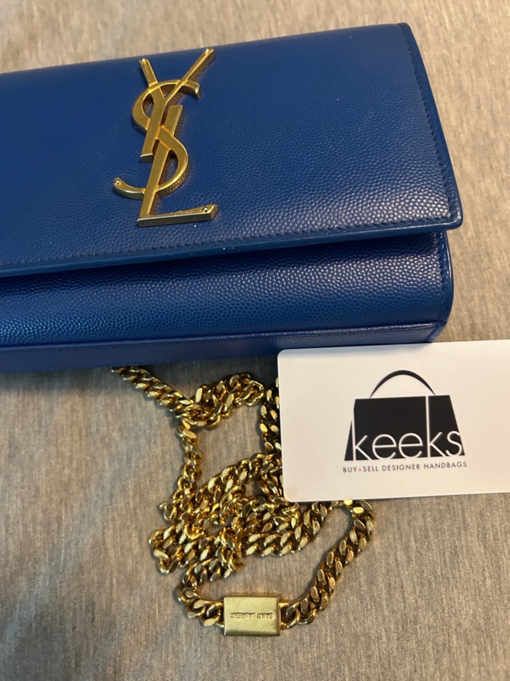 Saint Laurent Royal Blue Chain Wallet with Gold Hardware - Picture 7 of 11